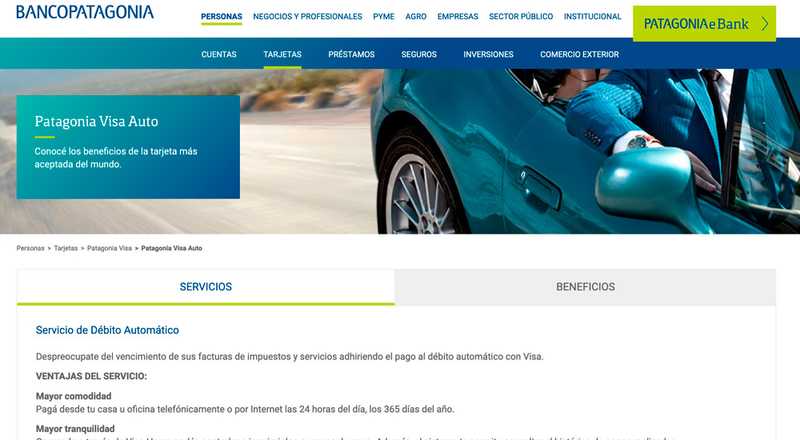 Tarjeta de crédito Visa Auto Banco Patagonia