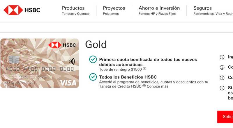 Tarjeta de crédito Gold HSBC