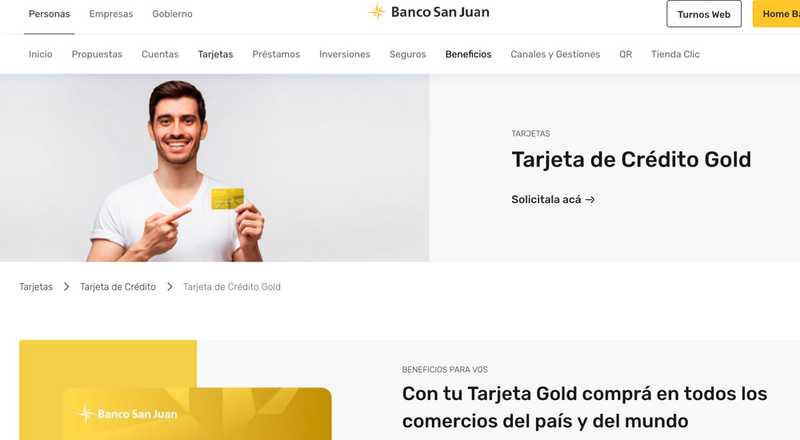 Tarjeta de crédito Gold Banco San Juan