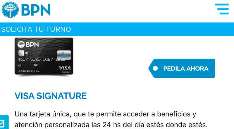 Tarjeta de crédito Visa Signature Bpn