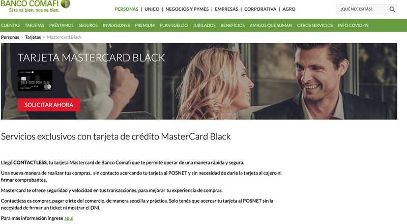 Tarjeta de crédito Mastercard Black Banco Comafi