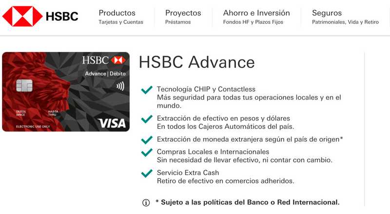 Tarjeta de débito Advance HSBC