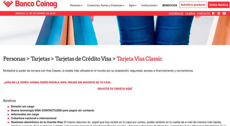 Tarjeta de crÃ©dito Visa Classic Banco Coinag