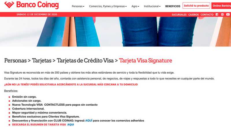 Tarjeta de crÃ©dito Visa Signature Banco Coinag