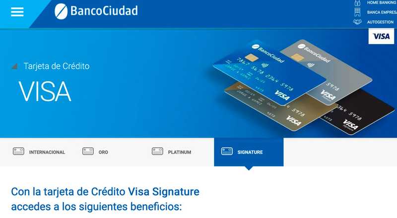 Tarjeta de crÃ©dito Visa Signature Banco Ciudad