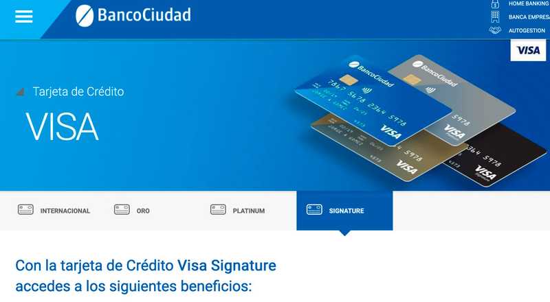 Tarjeta de crédito Visa Signature Banco Ciudad