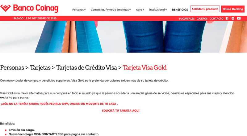 Tarjeta de crédito Visa Gold Banco Coinag