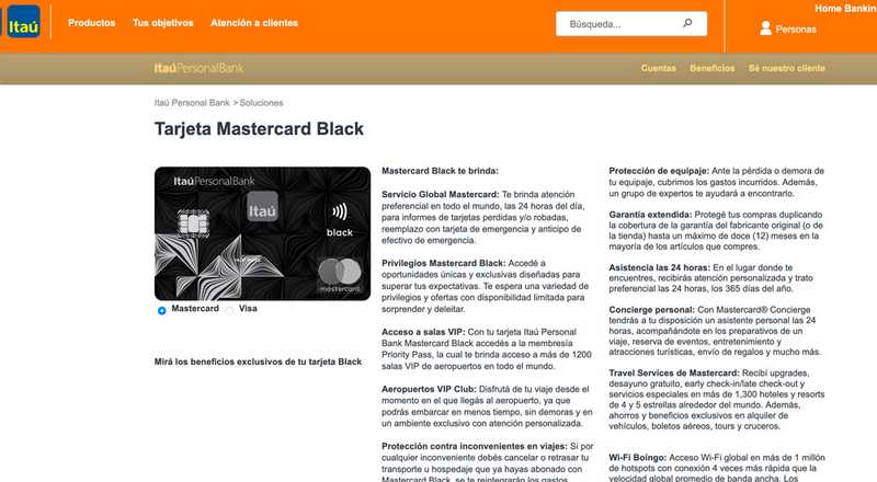 Tarjeta de crédito Mastercard Black Banco Itaú