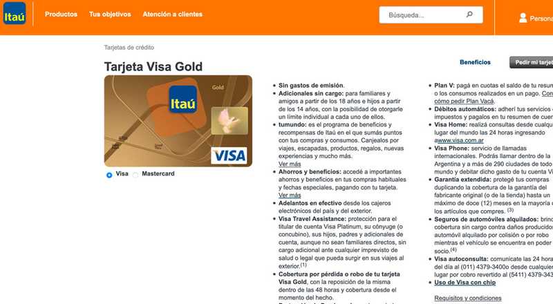 Tarjeta de crédito Visa Gold Banco Itaú