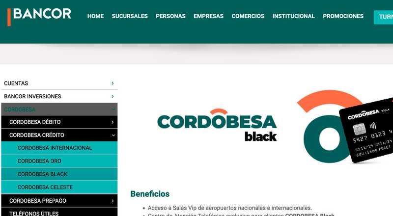 Tarjeta de crédito CORDOBESA Black Bancor Banco de Cordoba