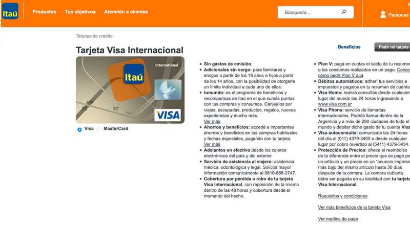 Tarjeta de crédito Visa Internacional Banco Itaú