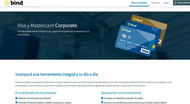Tarjeta de débito Visa y Mastercard Corporate bind Banco Industrial