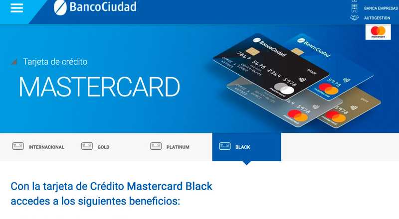 Tarjeta de crÃ©dito Mastercard Signature Banco Ciudad