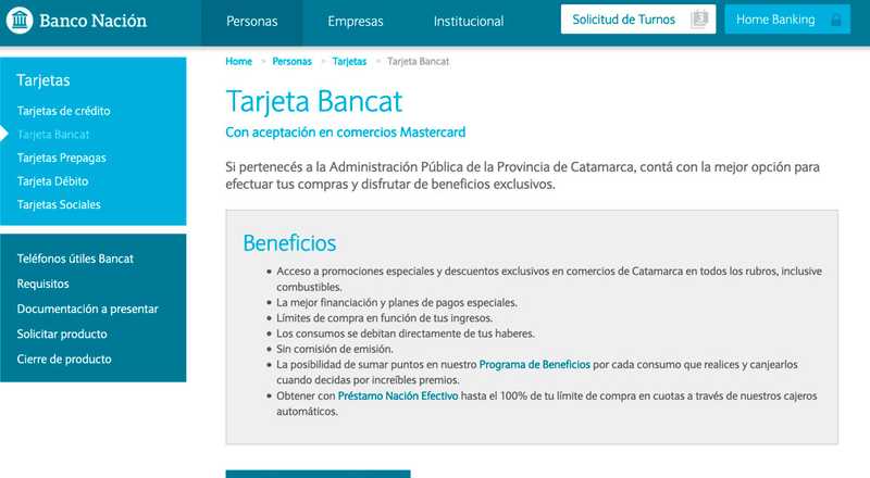 Tarjeta de crédito Bancat Banco de la Nación Argentina