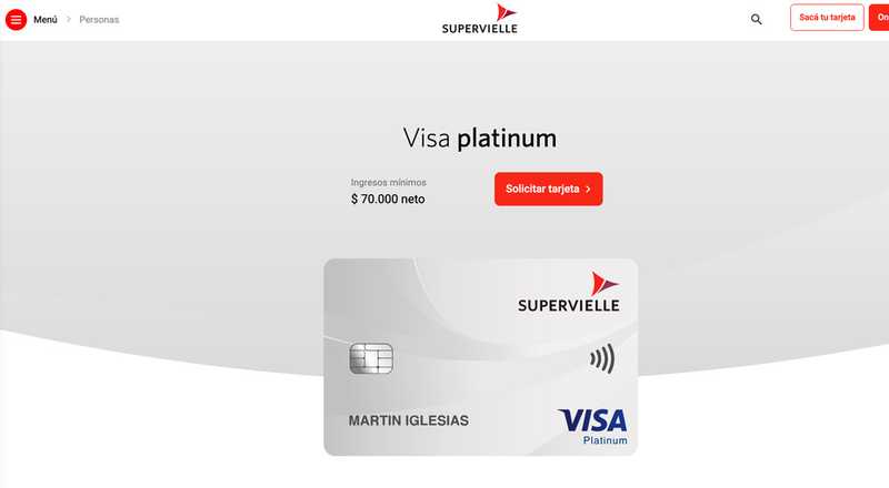 Tarjeta de crÃ©dito Visa Platinum Banco Supervielle