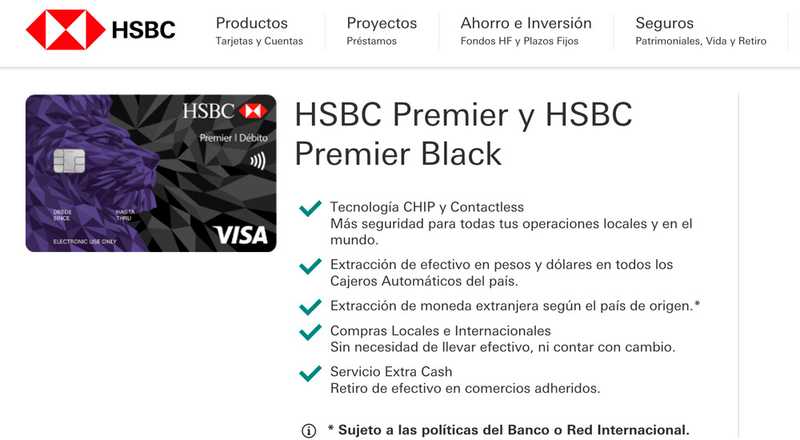 Tarjeta de débito Premier HSBC