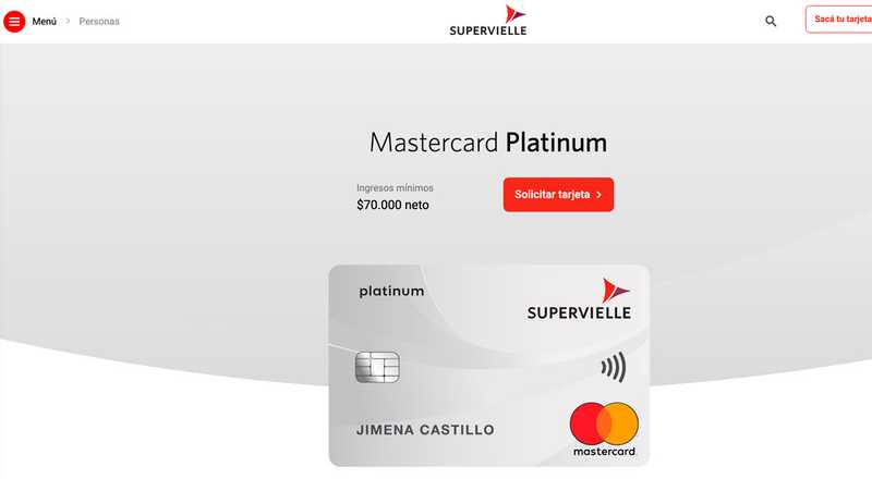 Tarjeta de crÃ©dito Mastercard Platinum Banco Supervielle