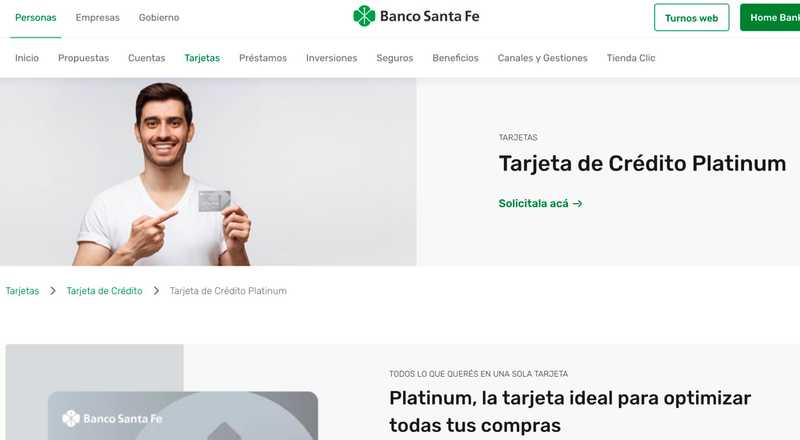 Tarjeta de crÃ©dito Platinum Banco de Santa Fe