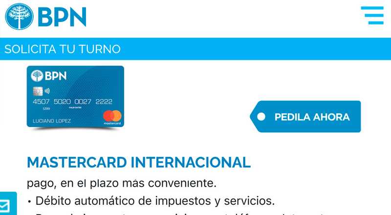 Tarjeta de crÃ©dito Mastercard Internacional Bpn