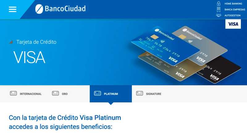 Tarjeta de crédito Visa Platinum Banco Ciudad
