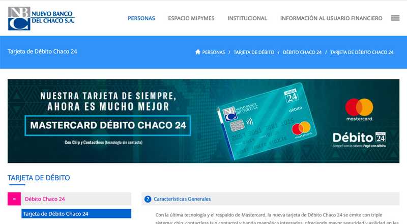 Tarjeta de débito Chaco 24 Nuevo Banco del Chaco