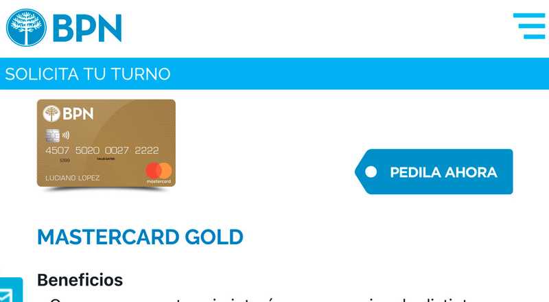 Tarjeta de crÃ©dito Mastercard Gold Bpn