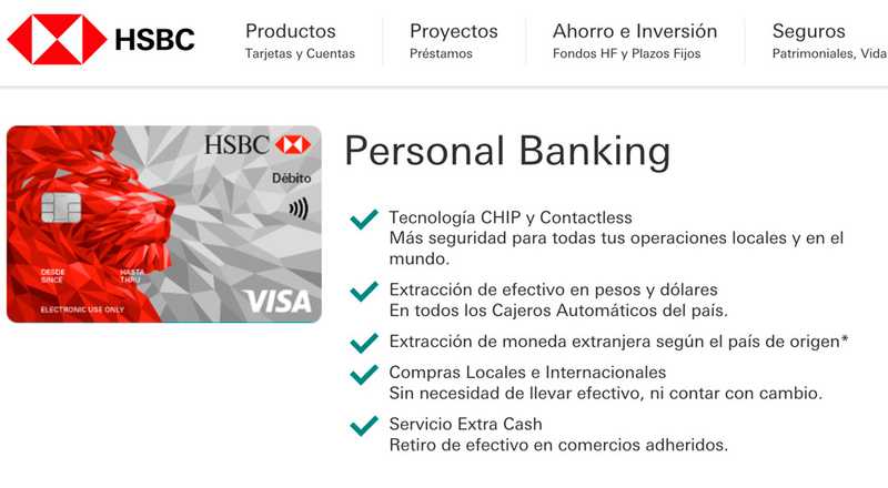 Tarjeta de débito Personal Banking HSBC