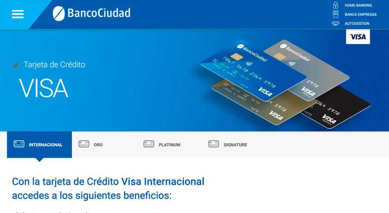 Tarjeta de crÃ©dito Visa Internacional Banco Ciudad