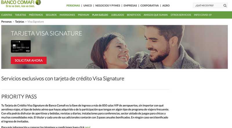 Tarjeta de crÃ©dito Visa Signature Banco Comafi