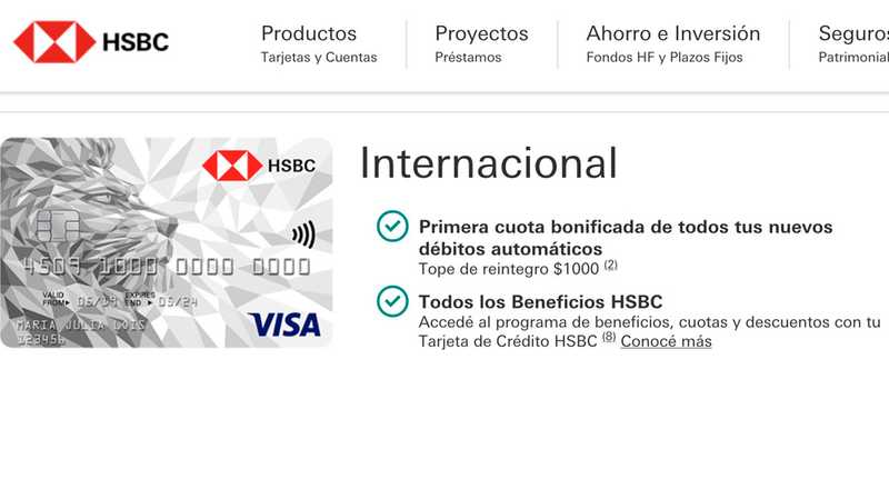 Tarjeta de crÃ©dito Internacional HSBC