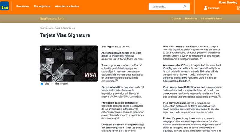 Tarjeta de crÃ©dito Visa Signature Banco ItaÃº