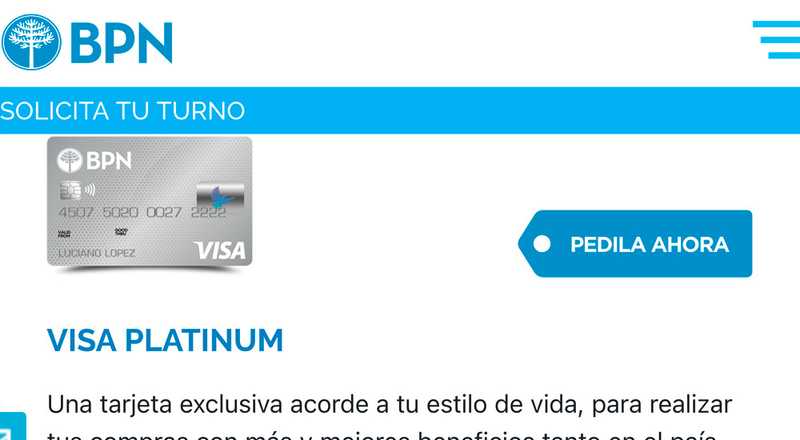 Tarjeta de crÃ©dito Visa Platinum Bpn