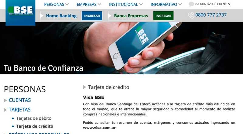 Tarjeta de crÃ©dito Sol BSE Banco de Santiago del Estero
