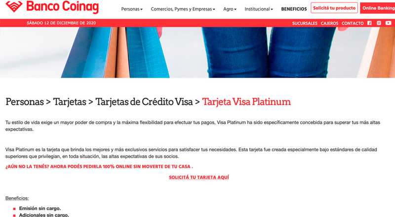 Tarjeta de crédito Visa Platinum Banco Coinag