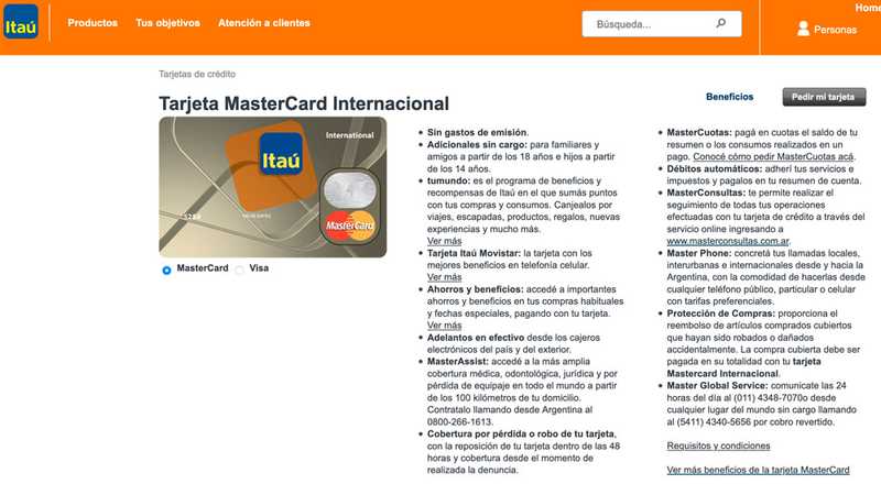 Tarjeta de crédito Mastercard Internacional Banco Itaú