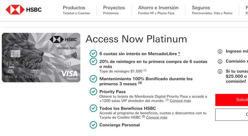 Tarjeta de crédito Access Now Platinum HSBC