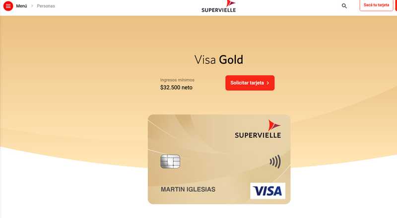 Tarjeta de crÃ©dito Visa Gold Banco Supervielle