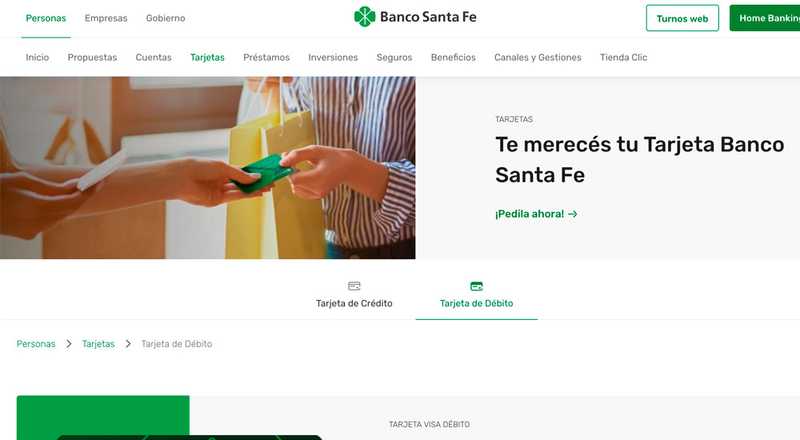 Tarjeta de dÃ©bito Visa Banco de Santa Fe