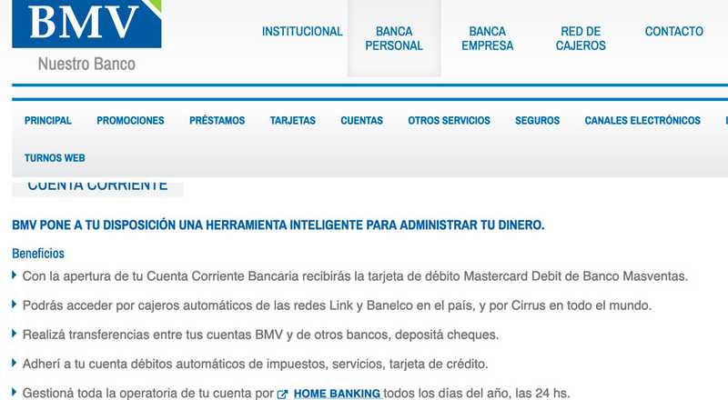 Cuenta Corriente de BMV Banco Masventas