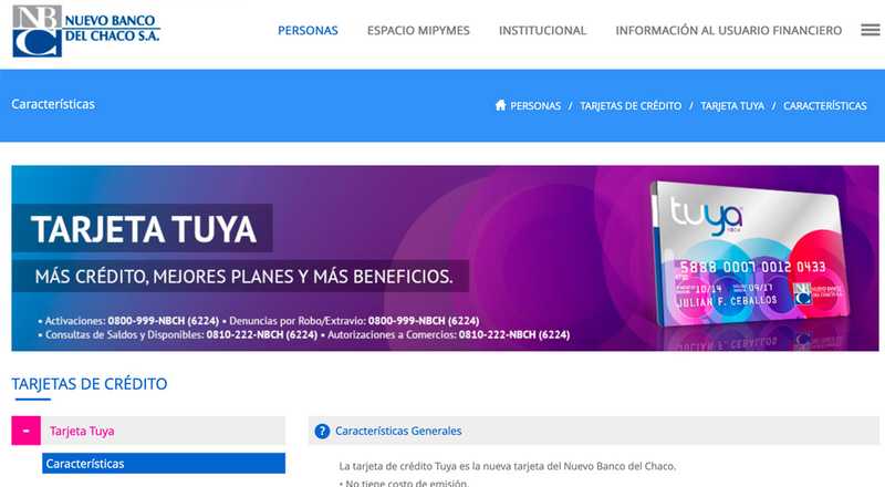 Tarjeta de crÃ©dito Tuya Nuevo Banco del Chaco