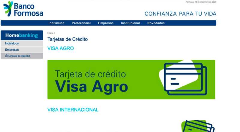 Tarjeta de crÃ©dito Visa Internacional Banco de Formosa