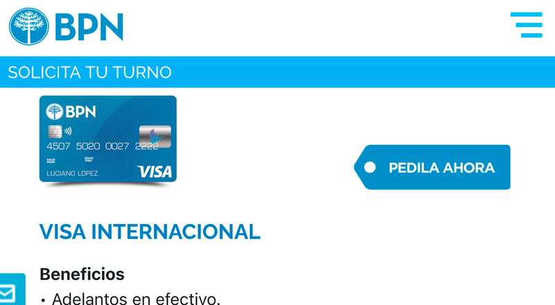 Tarjeta de crédito Visa Internacional Bpn