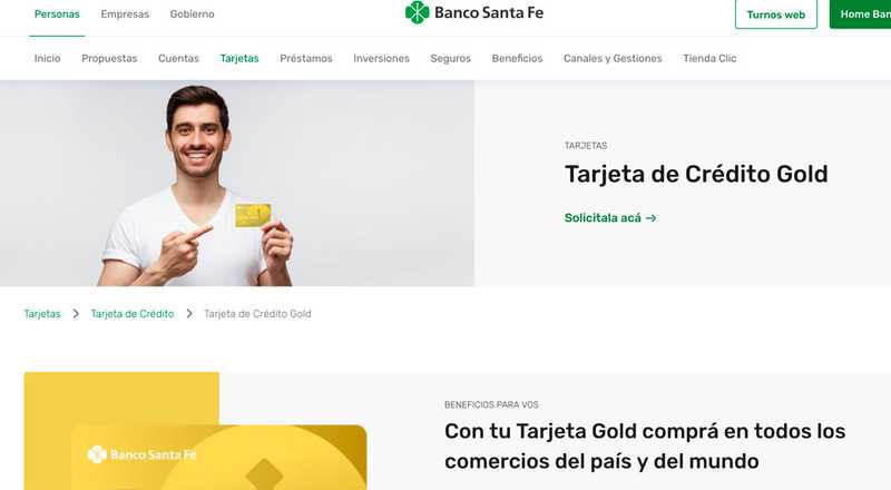 Tarjeta de crÃ©dito Gold Banco de Santa Fe