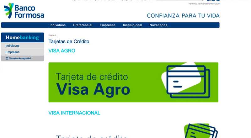 Tarjeta de crédito Visa Agro Banco de Formosa