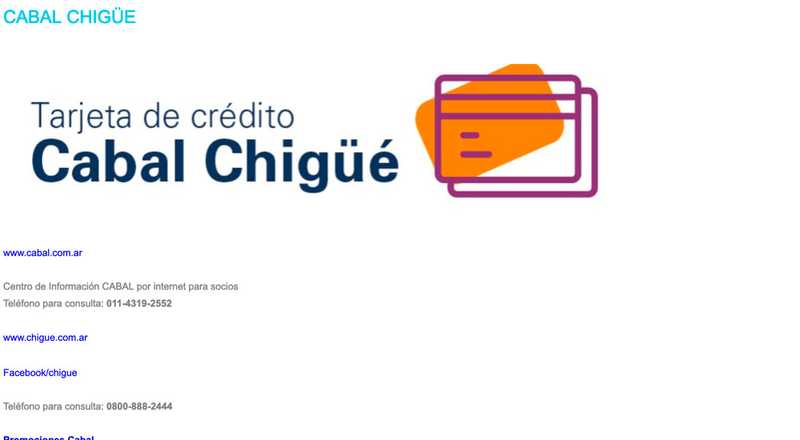 Tarjeta de crÃ©dito Cabal ChigÃ¼Ã© Banco de Formosa