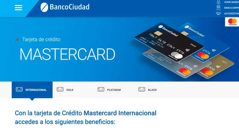 Tarjeta de crÃ©dito Mastercard Internacional Banco Ciudad