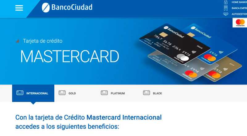 Tarjeta de crédito Mastercard Internacional Banco Ciudad