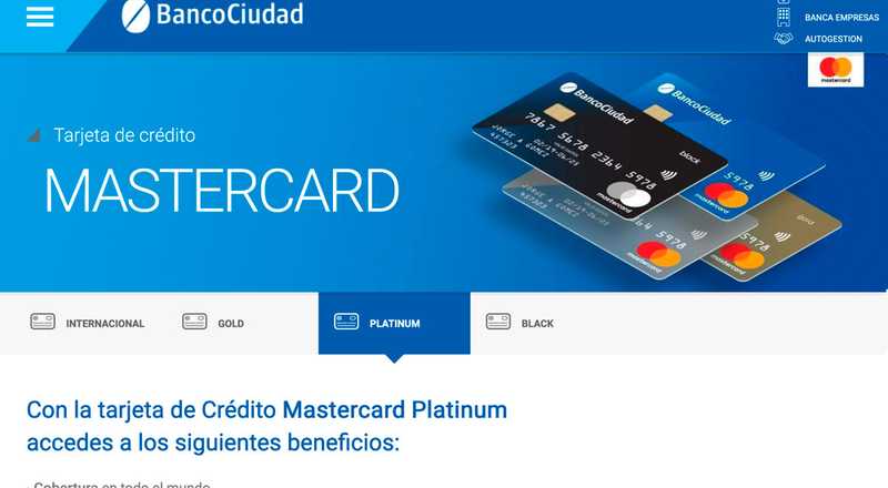 Tarjeta de crÃ©dito Mastercard Platinum Banco Ciudad